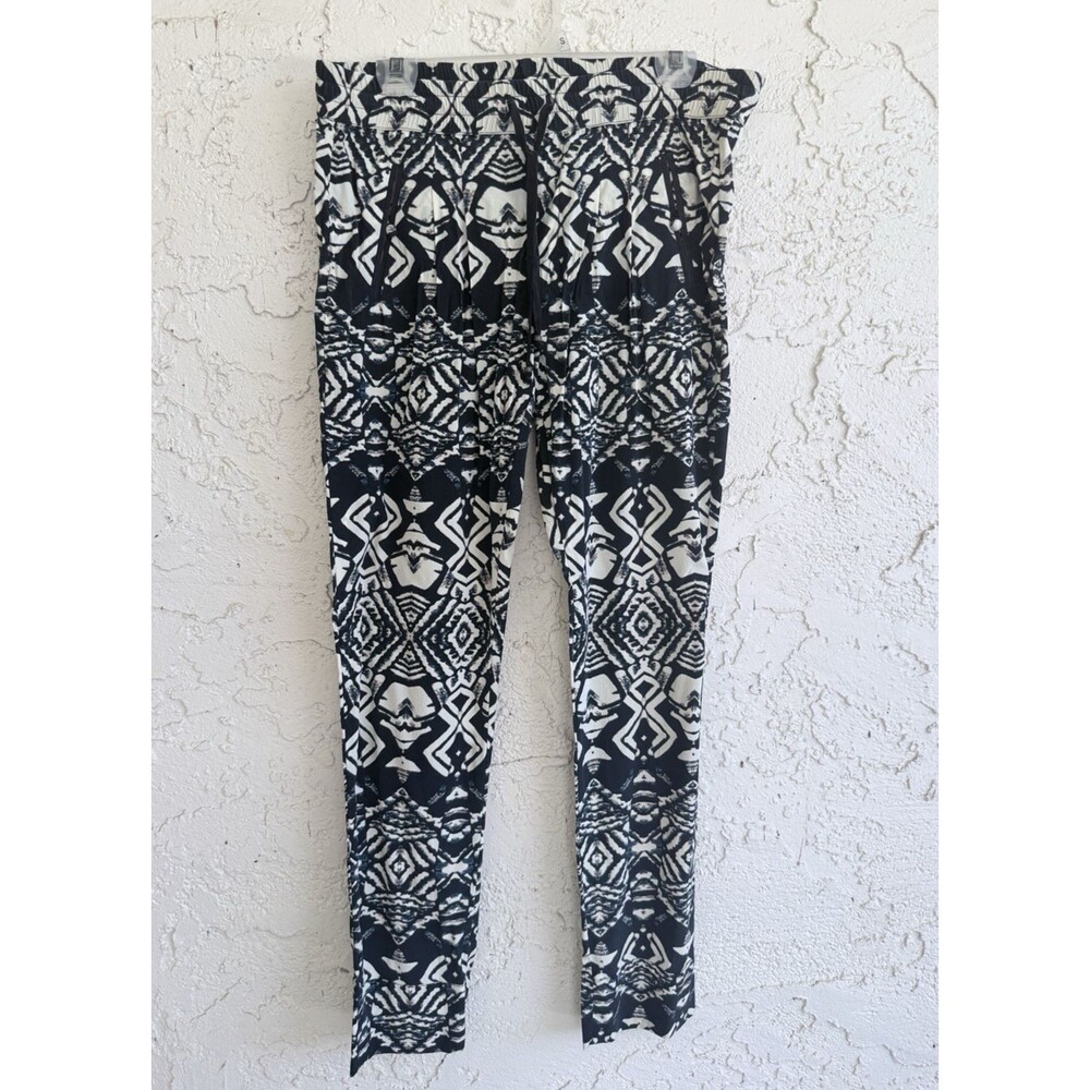 GYPSY 05 Pant Silk Stretch Blue Ikat Boho Print Elastic Waist Tapered Leg XS